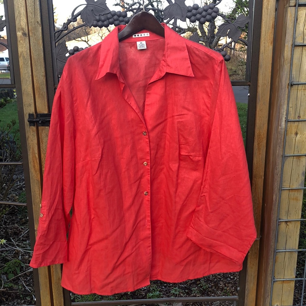 Five Diamonds salmon linen blend button front short sleeves shirt size 3X